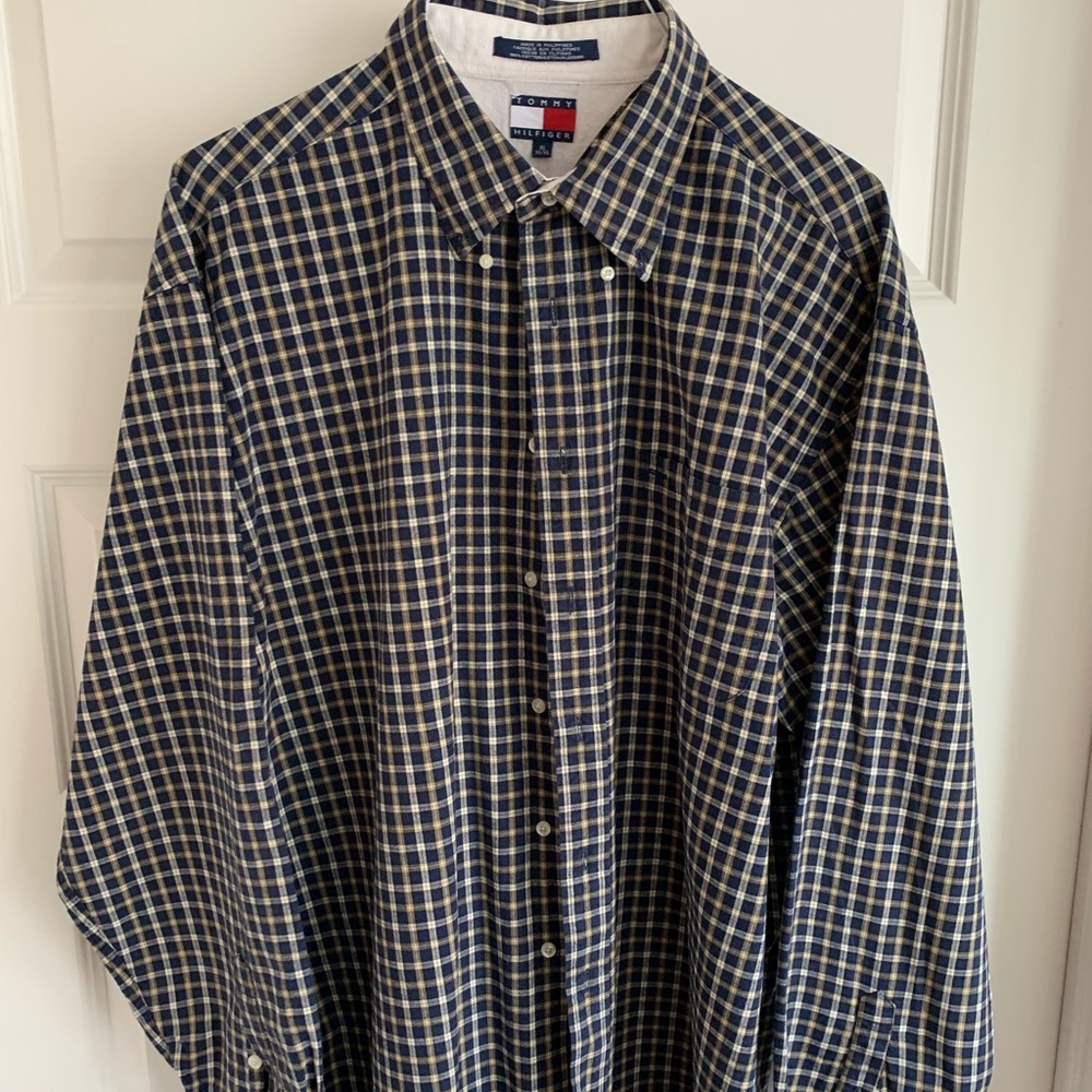 Tommy Hilfiger Mens Brown Plaid Shirt Size XL